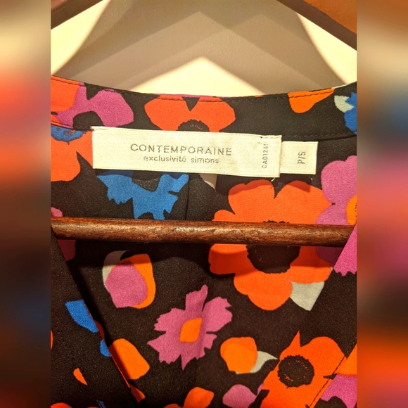 Contemporaine par Simons retro print floral collarless button down blouse size s - Picture 2 of 4